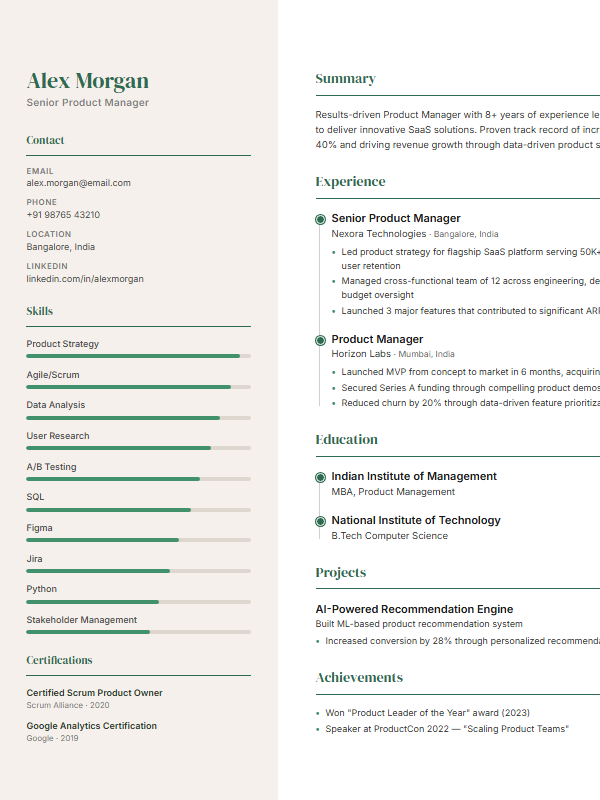 ATS-optimized resume — high score